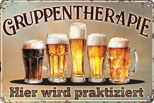 Wetterfestes 14 x 20 cm Blechschild – für Bier Fans, Liebhaber und Genießer – lustiger Spruch – „Gruppentherapie, hier wird praktiziert!“ Wetterfestes 14 x 20 cm Blechschild – für Bier Fans, Liebhaber und Genießer – lustiger Spruch – „Gruppentherapie, hier wird praktiziert!“ von LuckyLinde