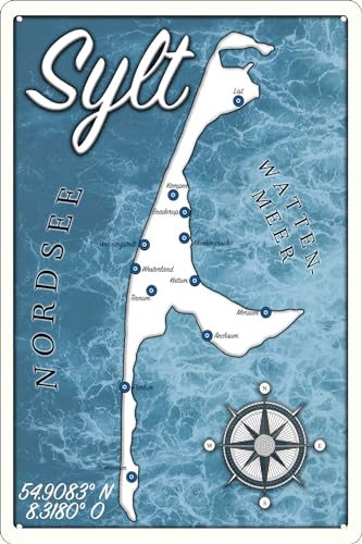 Wetterfestes 30 x 20 cm Blechschild – lustiger Spruch – Meer, Strand, Sonne, Urlaub Fans – Sylt Landkarte von LuckyLinde