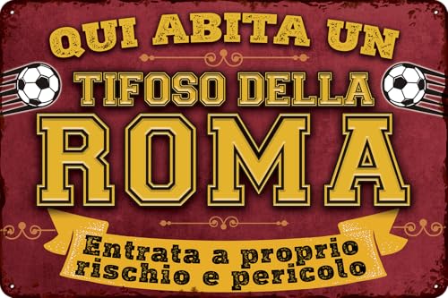Wetterfestes Deko Blechschild für Fußball Fans, hier wohnt ein Roma rot Fan – Wandschild, Türschild, Torschild, lustiger Fussball Spruch, Fanartikel (20 x 30 cm) von LuckyLinde