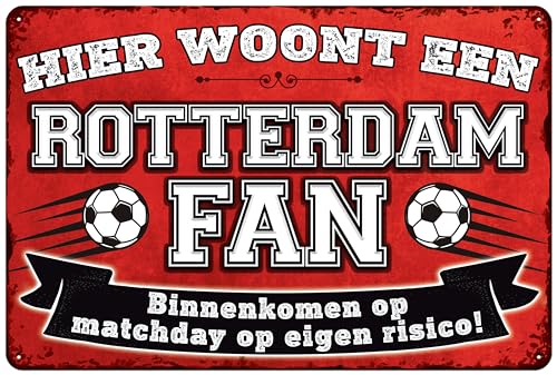 Wetterfestes Deko Blechschild für Fußball Fans, hier wohnt ein Rotterdam Fan – Wandschild, Türschild, Torschild, lustiger Fussball Spruch, Fanartikel (20 x 30 cm) von LuckyLinde