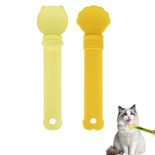 LuckyOpt 2 x Katzen-Leckerlöffel, niedlich, leicht zu reinigen, leckbarer Katzenfutter-Löffel mit Loch zum Aufhängen, multifunktionaler Fütterungslöffel, nicht schmutzige Hände (2 Stück, grün + pink) von LuckyOpt