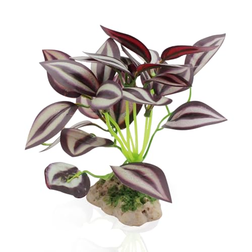 LuckyOpt Aquarium Pflanze Dekoration, künstliche Kunststoff Pflanze Blätter mit Basis, Aquarium Landschaft Pflanze Ornament für Aquarium Aquarium Dekoration (Purple) von LuckyOpt