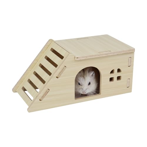 LuckyOpt Hamsterhaus, Hamsterhaus aus Holz mit Rampe, DIY Hamsterhaus für Hamster Mäuse Gerbils Spielen ruhen verstecken (Rampe) von LuckyOpt