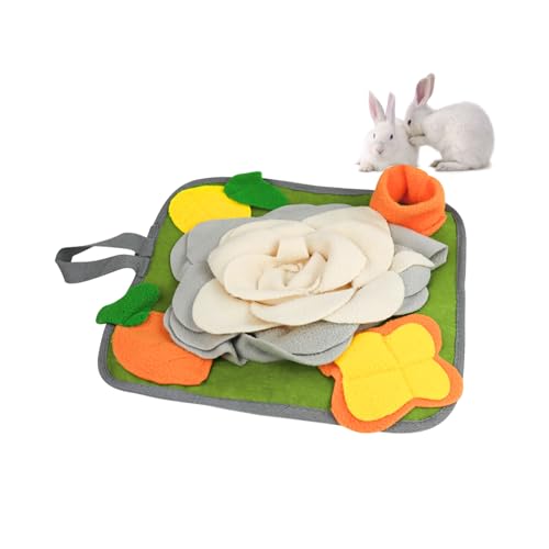 LuckyOpt Kaninchen Futter Matte, Anti-Rutsch Kaninchen Snuffle Matte mit hängendem Seil, Bunte Bunny Snuffle Pad für Chinchillas Welpen Meerschweinchen Schnuffle Training (Weiß, M) von LuckyOpt