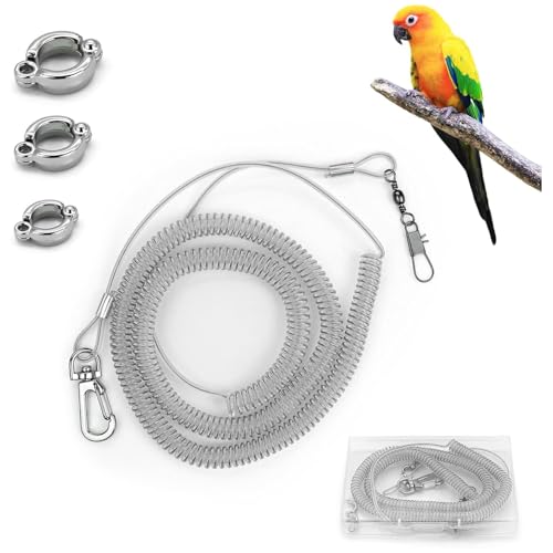 LuckyOpt Papageienfliegende Leine, 5 m Trainingsseil mit 3 Größen Vogelfußring, Anti-Bissband, elastische Schnur für Nymphensittiche, Vögel, Tauben (transparent) von LuckyOpt