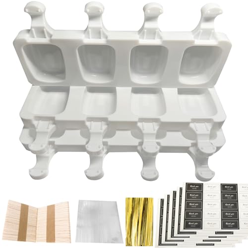 Eisformen Silikon Formen，Eis am Stiel Silikon 3 Stück，4 Hohlräumen ，100 Holzstielen 100 Selbstklebende Beutel 100 Verpackungsdraht 100 Aufkleber von LuckyQianyi