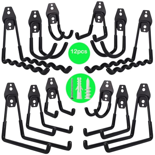 Luckybee 12 Stück Garagenhaken - Wandhaken Garage,Schwerlast Doppelhaken, Garage Storage Hooks Garagenhaken zur Organisation für Leiter, Stuhl, Schlauch, Fahrrädern, Elektrowerkzeugen Sperrigen von Luckybee