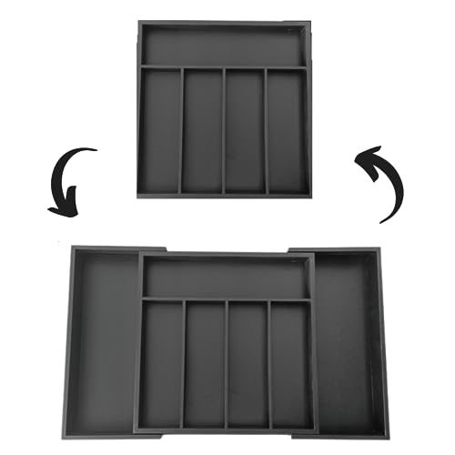Luckyberg Besteckkasten| natur Schubfacheinlage, Schubladeneinsatz 5-7 Fächer, Schubladeneinsatz mit Größenverstellung 31-52cm x 31,5cm x 5cm (Schwarz) von Luckyberg
