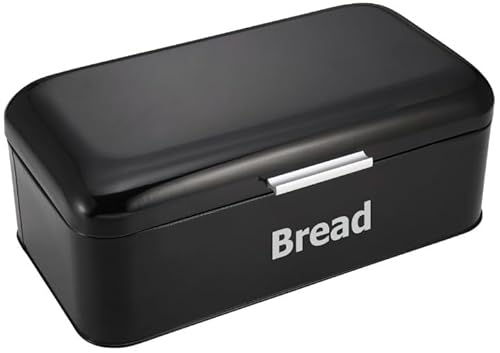 Luckyberg Brotkasten aus Metall, Elegant Brotaufbewahrungsbox,Geräumiger Brotkasten, Brot und Kekse Lange Aufbewahren und Frisch, 42 x 24 x 16,5 cm, Schwarz von Luckyberg