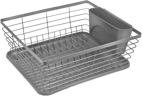 Luckyberg Geschirr Abtropfgestell,Trockner mit Kunststofftropfschale, Stahl-Kunststoff GeschrrständeriBesteckcontainer (Grau) von Luckyberg