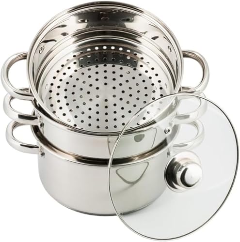 Luckyberg Mantowarka/Dampfkocher 4,0L | Kochgeschirr mit Glasdeckel auf Edelstahl, Dampfgarer, Biodampfkocher, 4 Teilen (4el.) von Luckyberg