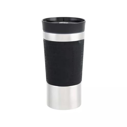 Luckyberg Thermobecher| Trinkbecher aus Edelstahl, Doppelwand Isoliert, für heißes und kaltes Geträn, Silber mit Gummiabdeckung, 380ml, (Schwarz) von Luckyberg