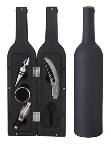 Luckyberg Weinöffner| 5- teilige Sommelier Set mit Magnesverschluss, Weinflaschen Design, Edelstahl, Eleganten Geschenkbox mit Folienschneider, Korkenzieher, Stopfen, Tropfringe, Weinausgießer von Luckyberg