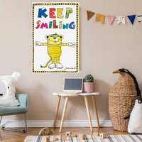 LuckyLinde Leinwandbild "Der kleine Tiger - Keep Smiling", Tiere-Tiger-Schriftzug-Sprüche-little star-Motivationsbilder-Ente-Enten-Figuren-Filmfiguren, (1 St.), Exklusive JANOSCH Kindermotive von Luckylinde