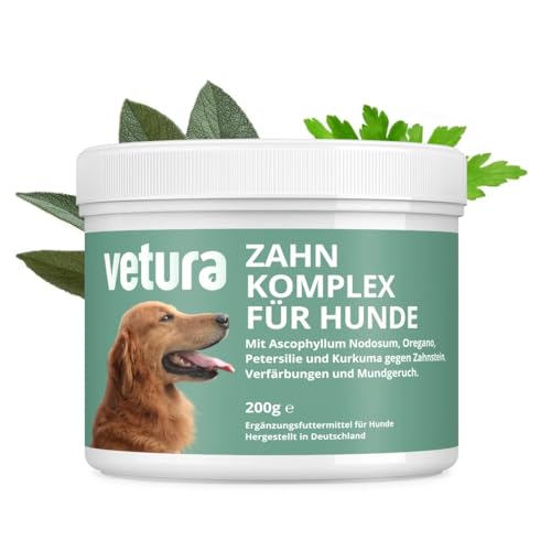 Vetura Zahn-Pulver für Hunde | Natürliche Zahnpflege gegen Zahnstein & Mundgeruch | 200g | Unterstützt Zahnsteinentfernung und reduziert Mundgeruch | Effektive Zahnreinigung ohne Chemie von Vetura