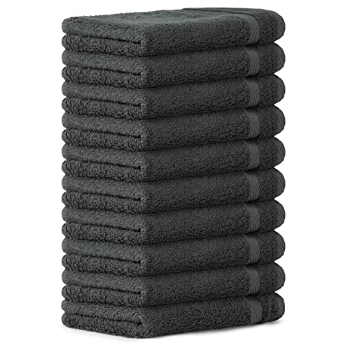 Luckytowel 10er Set Gästehandtücher 30x50 cm 100% Baumwolle, 600g/m² Oeko-Tex Gästetuch-Set 10er Pack Anthrazit von Luckytowel