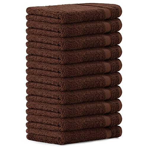 Luckytowel 10er Set Gästehandtücher 30x50 cm 100% Baumwolle, 600g/m² Oeko-Tex Gästetuch-Set 10er Pack Braun von Luckytowel