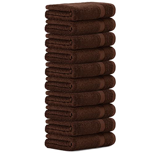 Luckytowel 10er Set Handtücher 50x100 cm 100% Baumwolle, 600g/m² Oeko-Tex Handtuch-Set 10er Pack Braun von Luckytowel