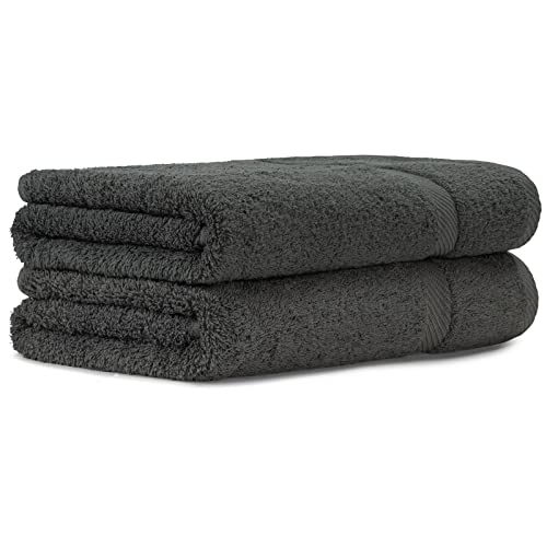 Luckytowel 2er Duschtuch Set 100% Baumwolle, 70x140cm Handtücher, 2er Pack Badetuch Anthrazit von Luckytowel