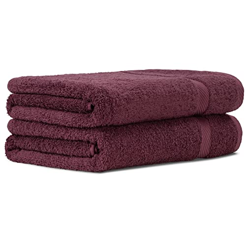 Luckytowel 2er Duschtuch Set 100% Baumwolle, 70x140cm Handtücher, 2er Pack Badetuch Bordeaux von Luckytowel