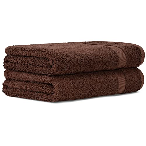 Luckytowel 2er Duschtuch Set 100% Baumwolle, 70x140cm Handtücher, 2er Pack Badetuch Braun von Luckytowel