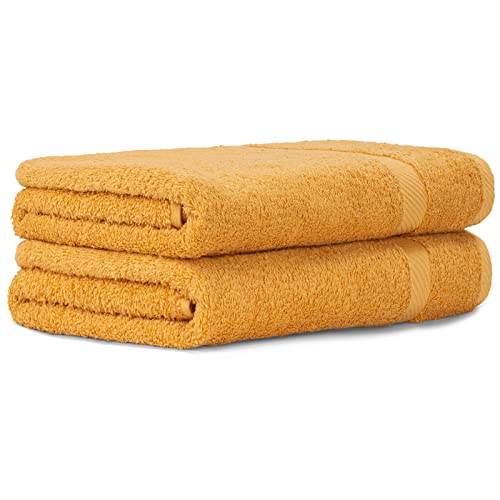 Luckytowel 2er Duschtuch Set 100% Baumwolle, 70x140cm Handtücher, 2er Pack Badetuch Gold von Luckytowel