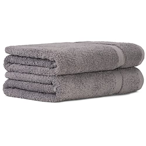 Luckytowel 2er Duschtuch Set 100% Baumwolle, 70x140cm Handtücher, 2er Pack Badetuch Grau von Luckytowel