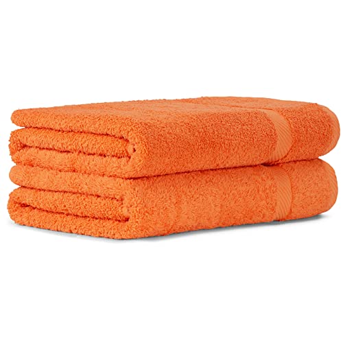 Luckytowel 2er Duschtuch Set 100% Baumwolle, 70x140cm Handtücher, 2er Pack Badetuch Orange von Luckytowel