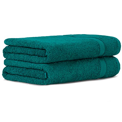 Luckytowel 2er Duschtuch Set 100% Baumwolle, 70x140cm Handtücher, 2er Pack Badetuch Petrol von Luckytowel