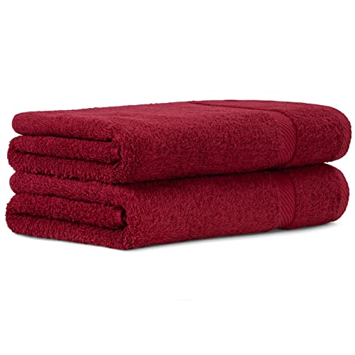 Luckytowel 2er Duschtuch Set 100% Baumwolle, 70x140cm Handtücher, 2er Pack Badetuch Rot von Luckytowel