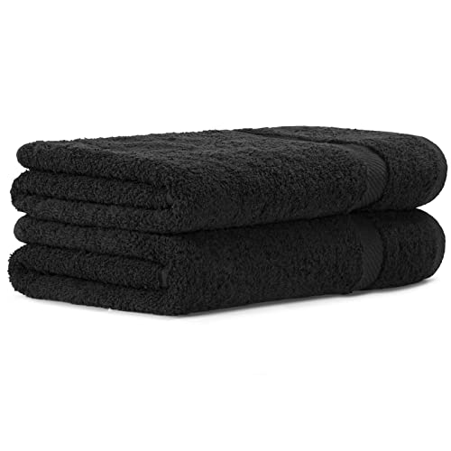 Luckytowel 2er Duschtuch Set 100% Baumwolle, 70x140cm Handtücher, 2er Pack Badetuch Schwarz von Luckytowel