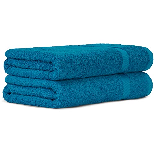 Luckytowel 2er Duschtuch Set 100% Baumwolle, 70x140cm Handtücher, 2er Pack Badetuch Türkis von Luckytowel