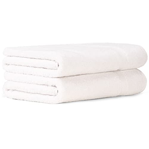 Luckytowel 2er Duschtuch Set 100% Baumwolle, 70x140cm Handtücher, 2er Pack Badetuch Weiß von Luckytowel