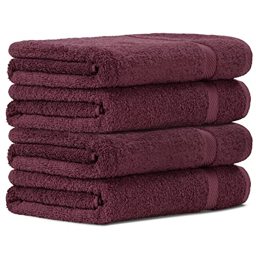 Luckytowel 4er Duschtuch Set 100% Baumwolle, 70x140cm Handtücher, 4er Pack Badetuch Bordeaux von Luckytowel