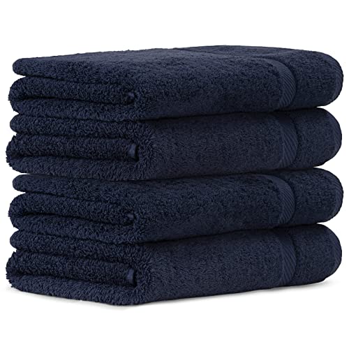 Luckytowel 4er Duschtuch Set 100% Baumwolle, 70x140cm Handtücher, 4er Pack Badetuch Dunkelblau von Luckytowel