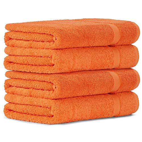 Luckytowel 4er Duschtuch Set 100% Baumwolle, 70x140cm Handtücher, 4er Pack Badetuch Orange von Luckytowel