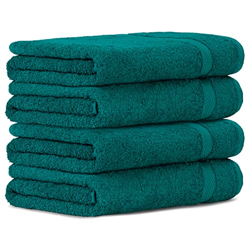 Luckytowel 4er Duschtuch Set 100% Baumwolle, 70x140cm Handtücher, 4er Pack Badetuch Petrol von Luckytowel