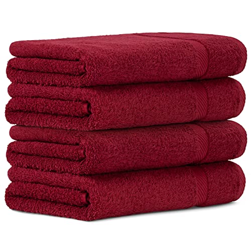 Luckytowel 4er Duschtuch Set 100% Baumwolle, 70x140cm Handtücher, 4er Pack Badetuch Rot von Luckytowel