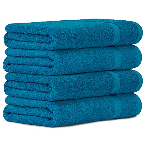 Luckytowel 4er Duschtuch Set 100% Baumwolle, 70x140cm Handtücher, 4er Pack Badetuch Türkis von Luckytowel