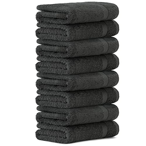 Luckytowel Handtücher Set 50x100 cm groß aus 100% Baumwolle, Handtuch Set mit 600g/m² Oeko-Tex Frottee Handtuchset als 8er Pack in Anthrazit von Luckytowel