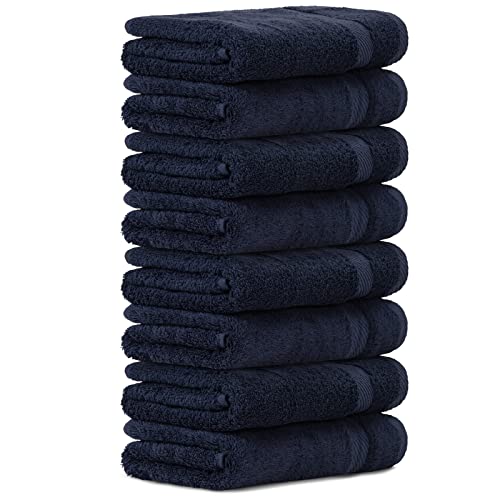 Luckytowel Handtücher Set 50x100 cm groß aus 100% Baumwolle, Handtuch Set mit 600g/m² Oeko-Tex Frottee Handtuchset als 8er Pack in Dunkelblau von Luckytowel