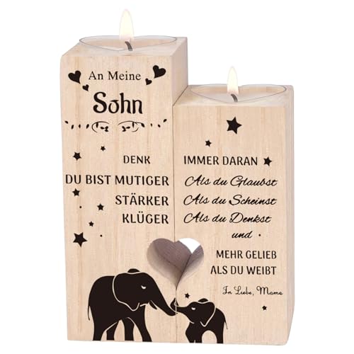 kerzenständer-Geschenke für Sohn - Wooden Heart-Shaped Candle Holde，Geburtstagsgeschenk für Sohn，Jubiläum, Kerze personalisiert（Geschenk der Mama an die Sohn） von Luckyyds