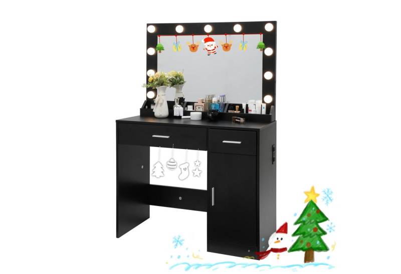 LUCKZON Schminktisch Groß mit LED Beleuchtung, Kosmetiktisch mit Spiegel, 2 Schubladen, Frisierkommode Frisiertisch weiblich Vanity Set Valentinstag Geschenk von LUCKZON
