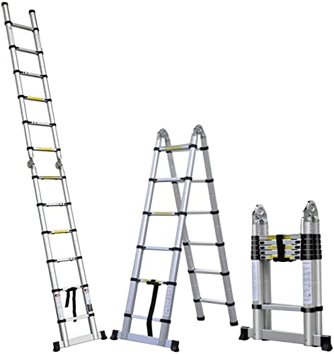 3,8 M Faltbare Hochleistungs-Teleskopleiter aus Alu Ausziehbare Stufen 12,5 Fuß Verlängerungsleiter Mehrzweckleitern Tragbare solide Klapp-A-Rahmen-Trittleitern für den Außen(1,9 m + 1,9 m) von Lucn