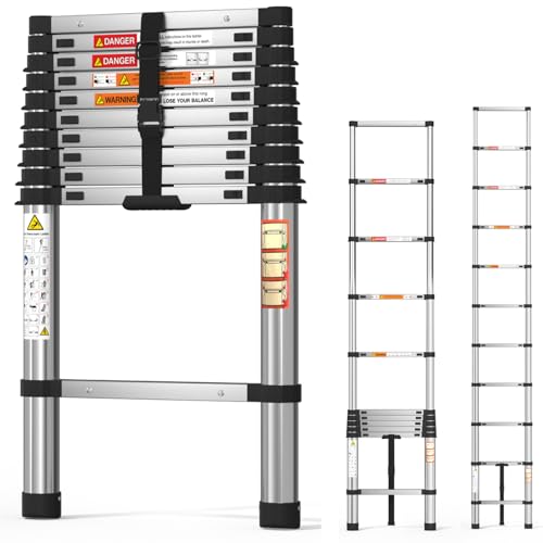 3.2M ausziehbare Leiter Stahl Teleskopleiter Tragbare 10.5FT Step Ladders Mehrzweck Max Last 150KG Kapazität, Stabiler und langlebiger als Aluminiumleiter von Lucn