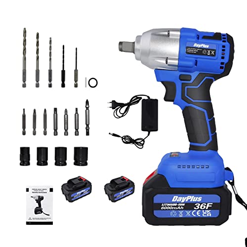 420Nm Radschlüssel elektrisch für Auto Reifen Gerüst Lug Nut Removal Wheel Brace, 3200RMP, 2 x 6.0Ah Li-Ion Batterie, 4 Sockel und 12 Bohrer von Lucn