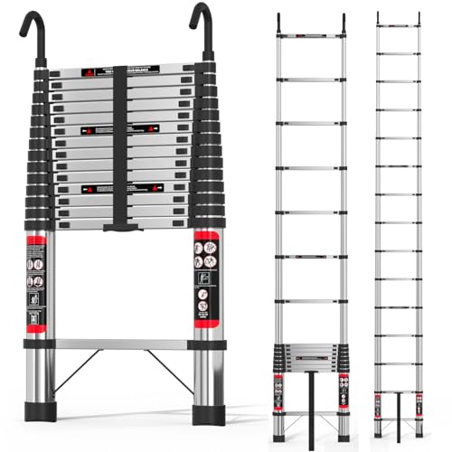 5M Teleskopleiter mit abnehmbaren Haken Edelstahl Heavy Duty ausziehbare Faltbare Mehrzweckleiter 16.5ft, Stabiler und langlebiger als Aluminiumleiter von Lucn