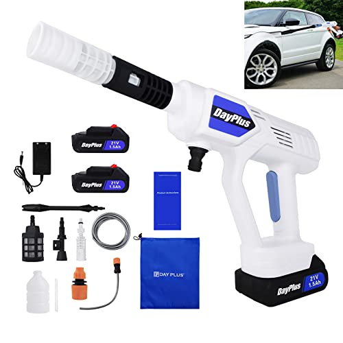 Akku Akku Auto Hochdruckreiniger Jet Wasser Wasch Reiniger Pistole Tragbar mit 2pcs Li-Ion Batterie, Ladegerät, justierbare Düse, Zubehör, 2-Schnellkupplungen und 5M+25CM Schlauch von Lucn