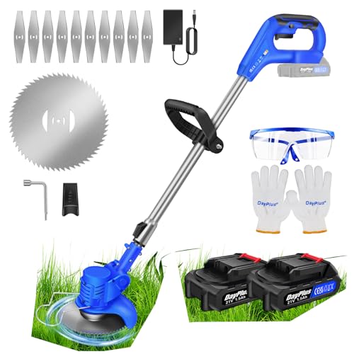 Akku-Rasentrimmer Unkrautschneider Rasentrimmer Edger Cutter Wiederaufladbarer Akku Garten mit 2 Akkus Blau von Lucn
