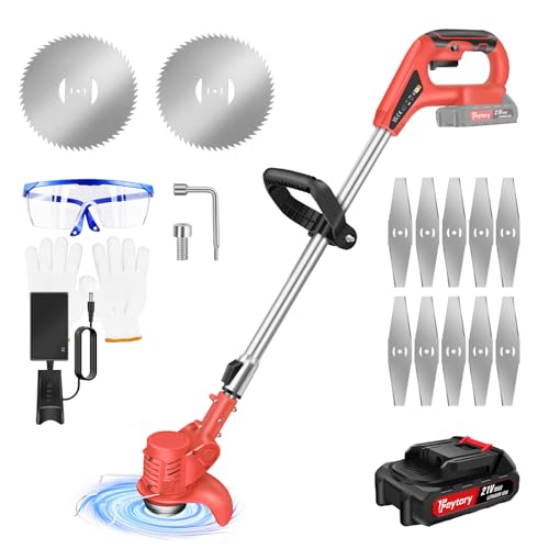 Elektrischer Rasenmäher 3-in-1 Akku-Rasenmäher Rasentrimmer Freischneider Edger 21V Akku Rot von Lucn